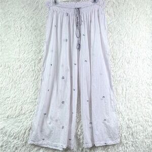 Highness Embroidered Wide Leg Cotton Boho Pants One Size Plus